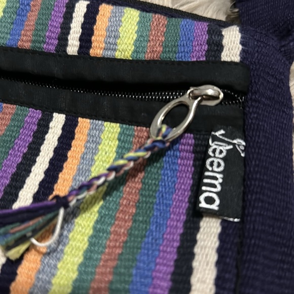 Seema Crossbody Bag-Cotton Cloth-Navy with Multi Stripe Detail-EUC-9x9 - Picture 2 of 16